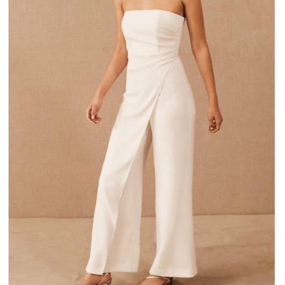 Sachin & Babi x BHLDN Hilma 2 XS Ivory Strapless Silky Chiffon Wedding Jumpsuit - Picture 4 of 6